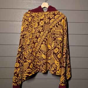 70s Boho Vintage Aztec Inspired Pullover Hooded Cape